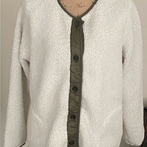 Sanctuary White Teddy Jacket with Olive Accents